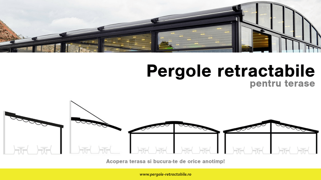 Modele de Pergole cu acoperis retractabil cu PVC. Sun Leader